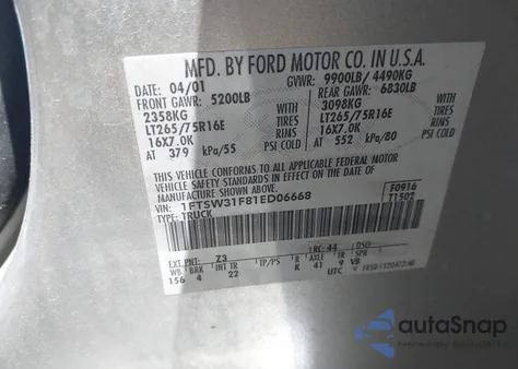 2001 Ford F-350 Lariat/Xl/Xlt z USA, uszkodzony, nr VIN 1FTSW31F81ED06668